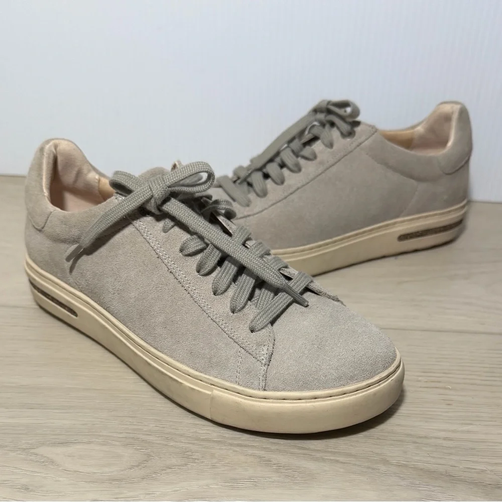 +Birkenstock Bend Low Sneaker Suede Leather Womens Size 6.5 Narrow Fit in Stone